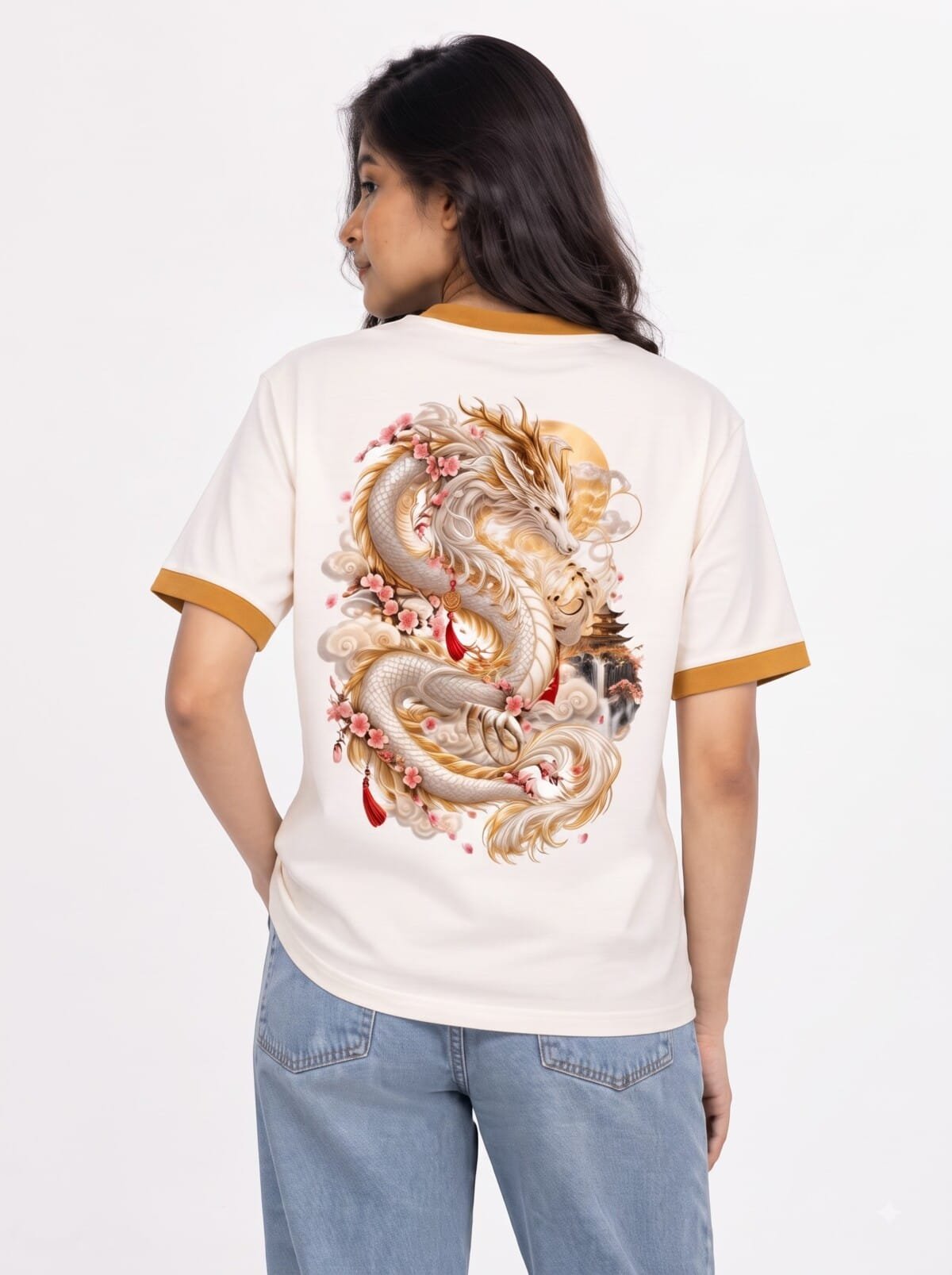 Female Chinese Dragon Ringer Tee