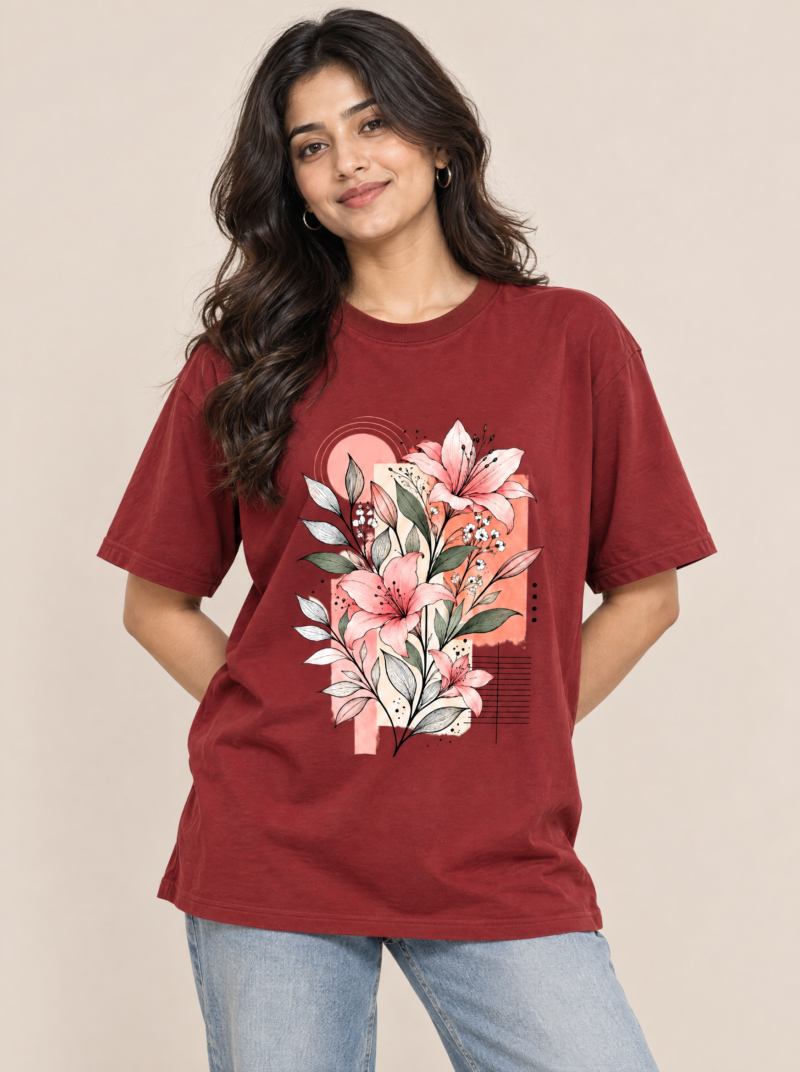 red flowery tee model