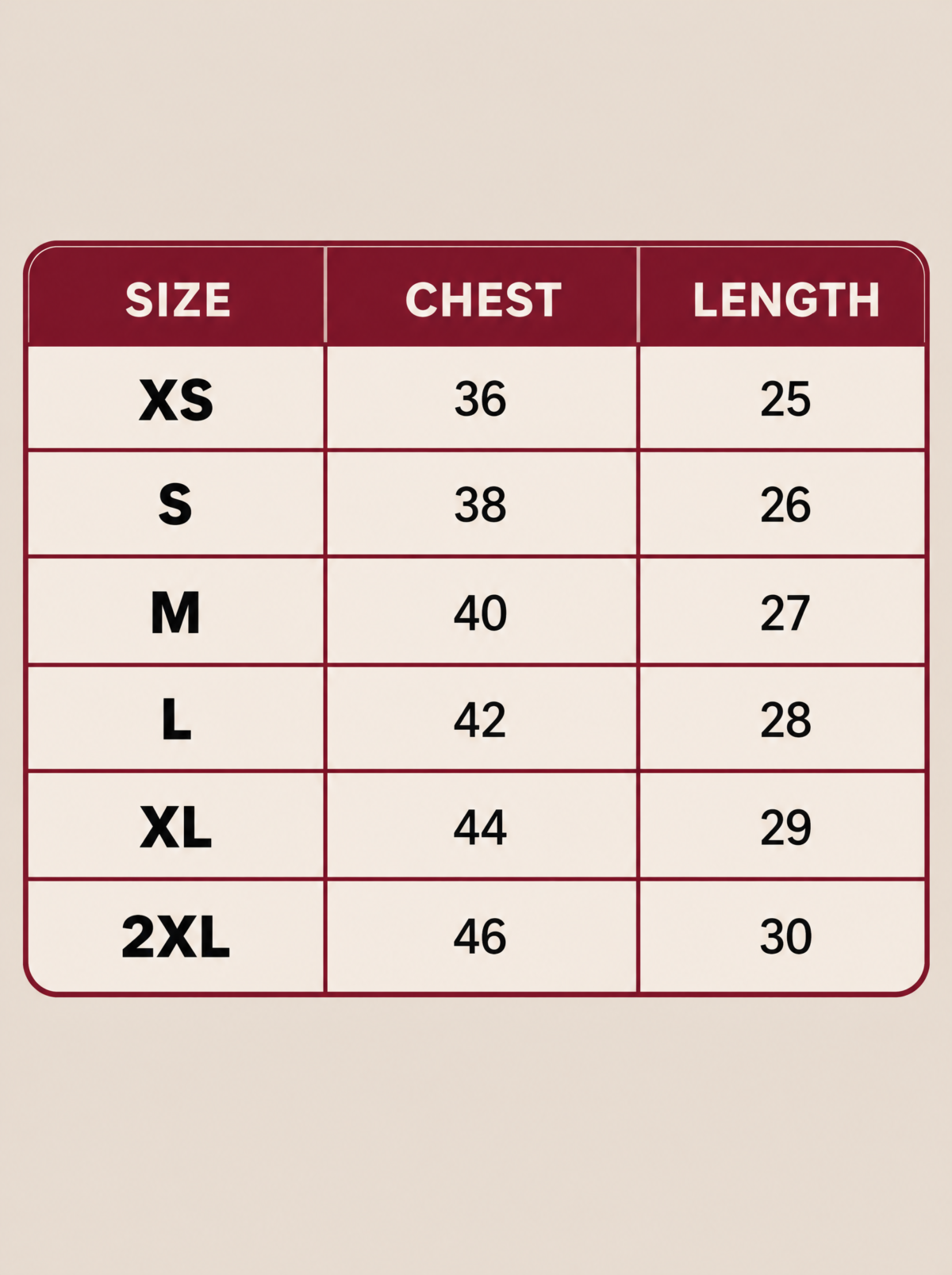 size chart
